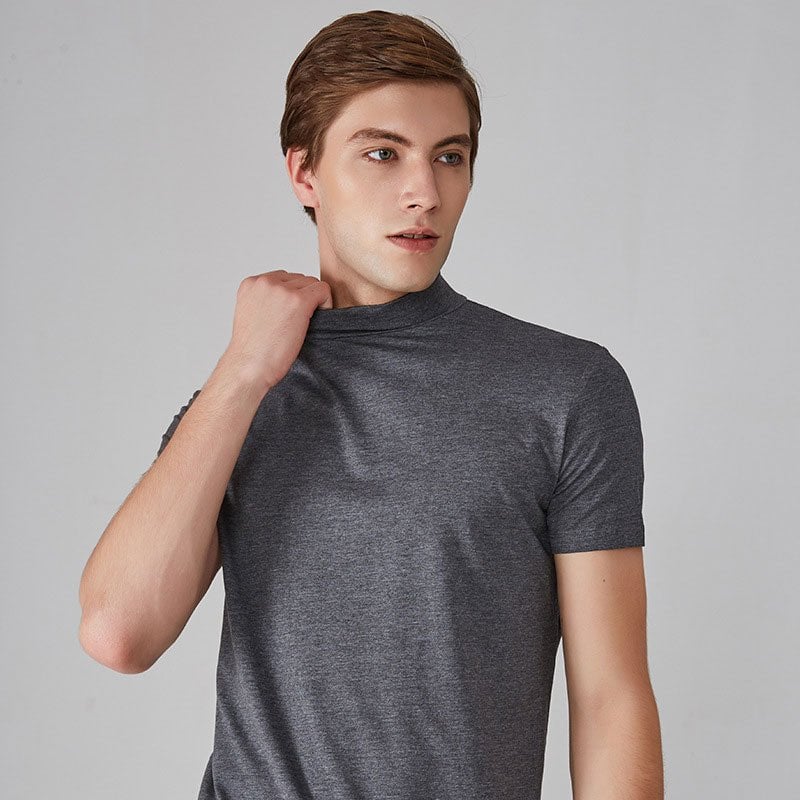 Men's solid color high collar slim fit T-shirt