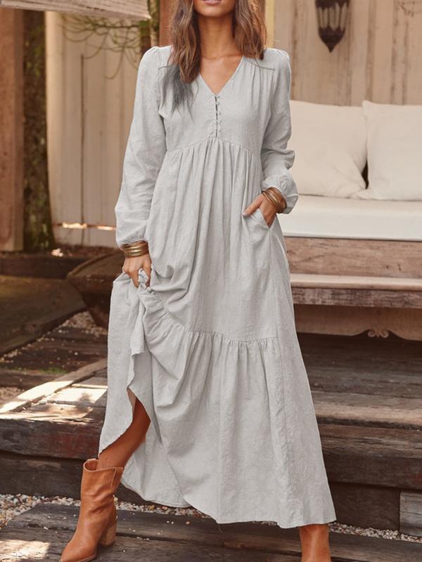 🔥This week's hot sale🔥Retro Cotton and Linen Casual Long-Sleeved Full Skirt Dress