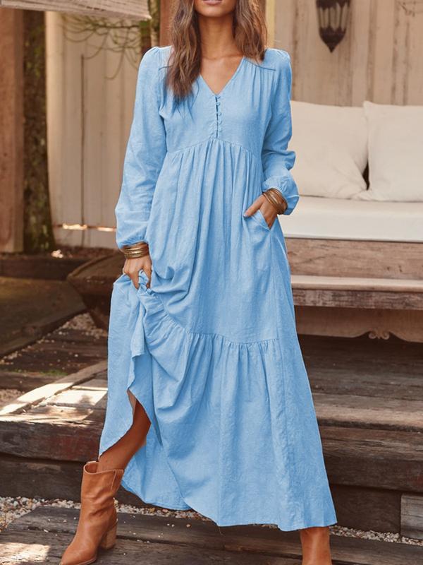 🔥This week's hot sale🔥Retro Cotton and Linen Casual Long-Sleeved Full Skirt Dress