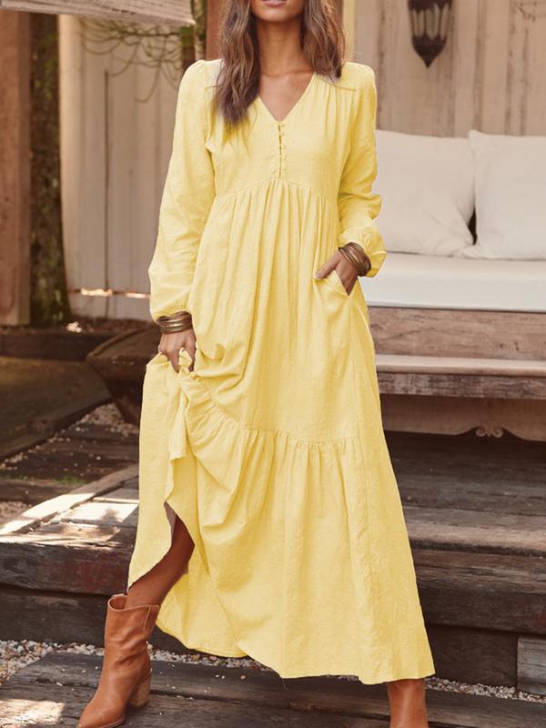 🔥This week's hot sale🔥Retro Cotton and Linen Casual Long-Sleeved Full Skirt Dress