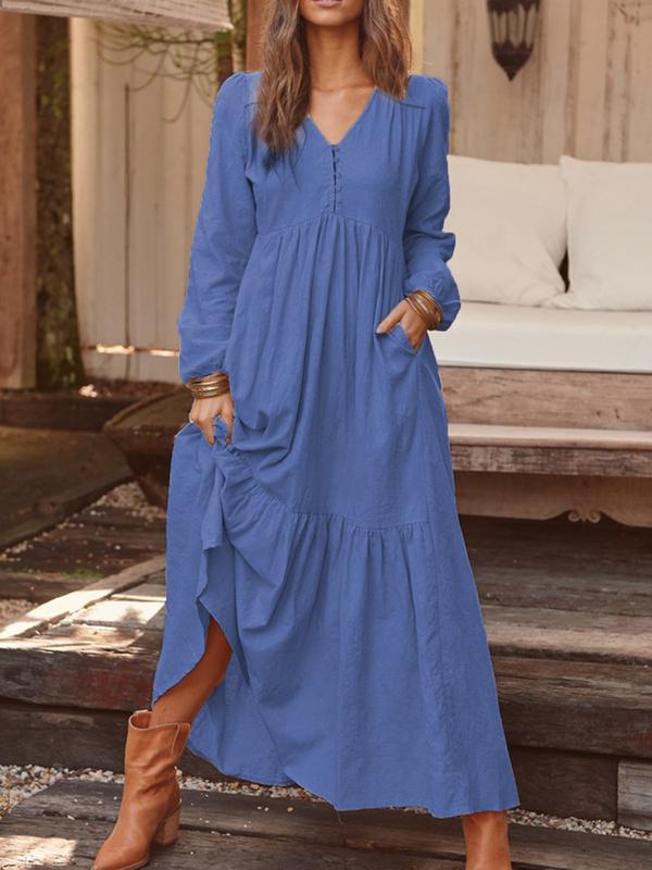 🔥This week's hot sale🔥Retro Cotton and Linen Casual Long-Sleeved Full Skirt Dress