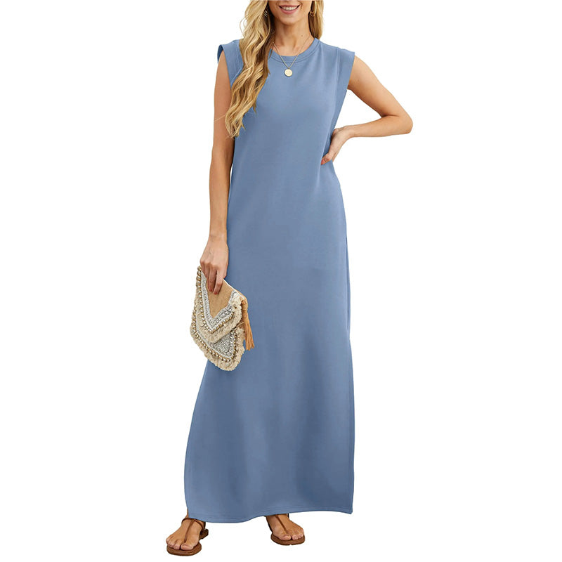 Women Casual Loose Fit Split Hem Wrinkle-Free Long Maxi Dress