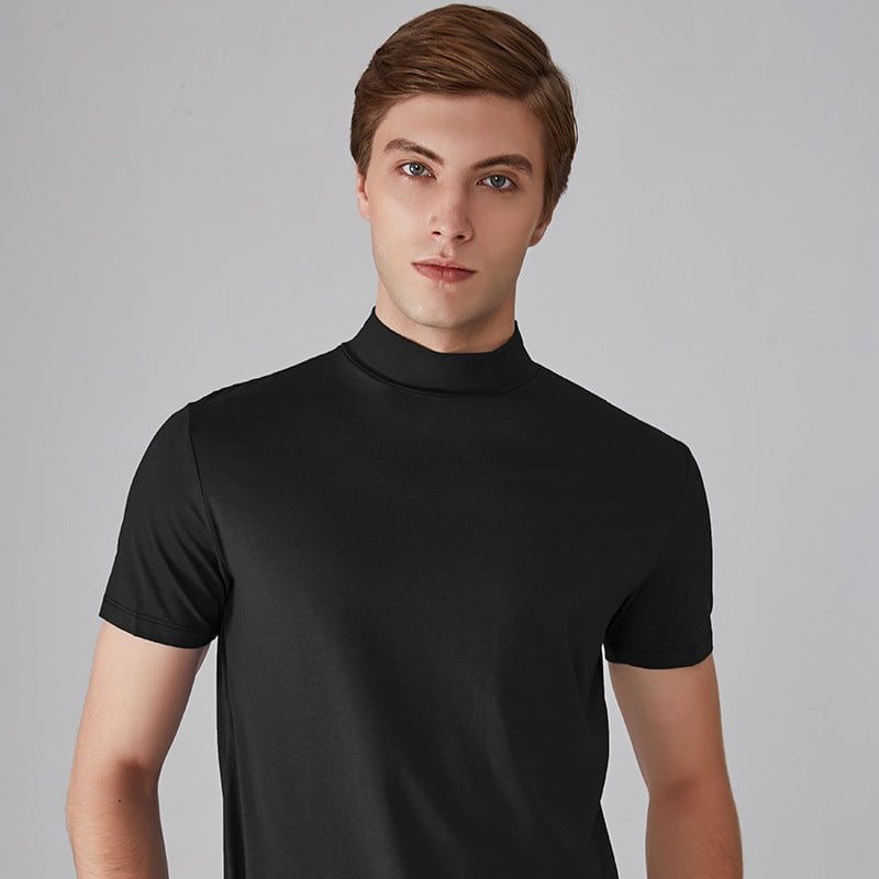 Men's solid color high collar slim fit T-shirt