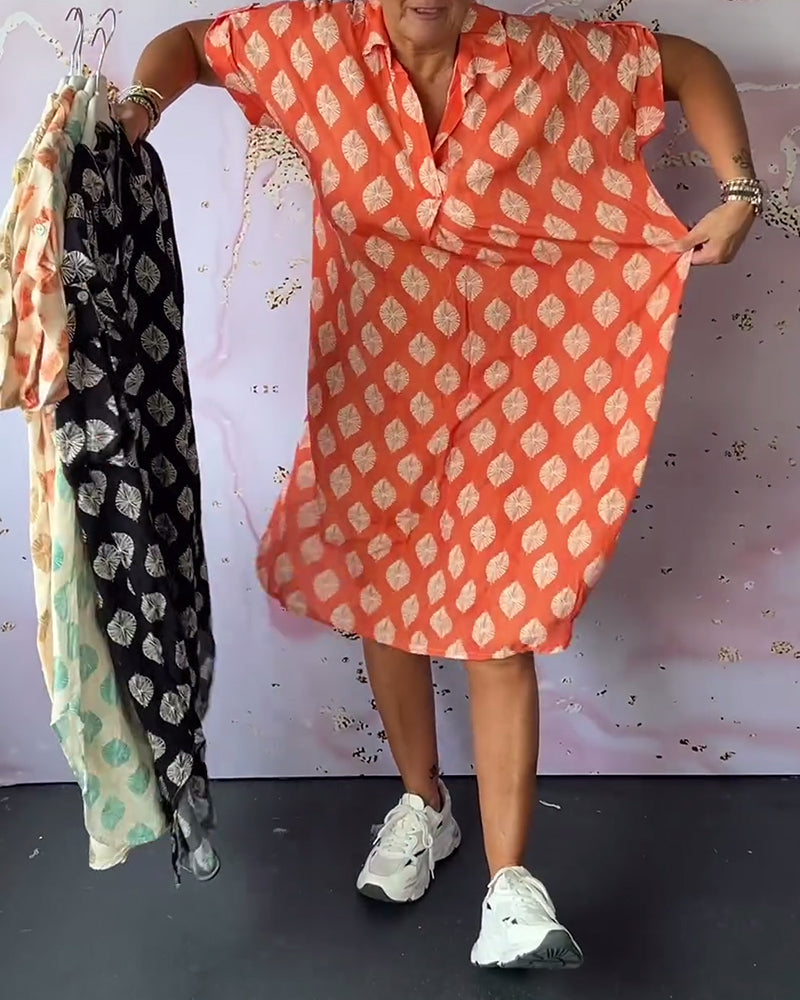 🔥This week's hot sale🔥Loose lapel printed shirt dress