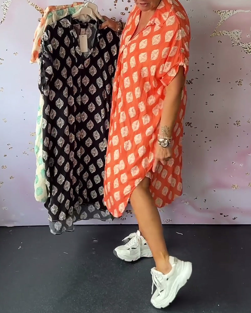🔥This week's hot sale🔥Loose lapel printed shirt dress