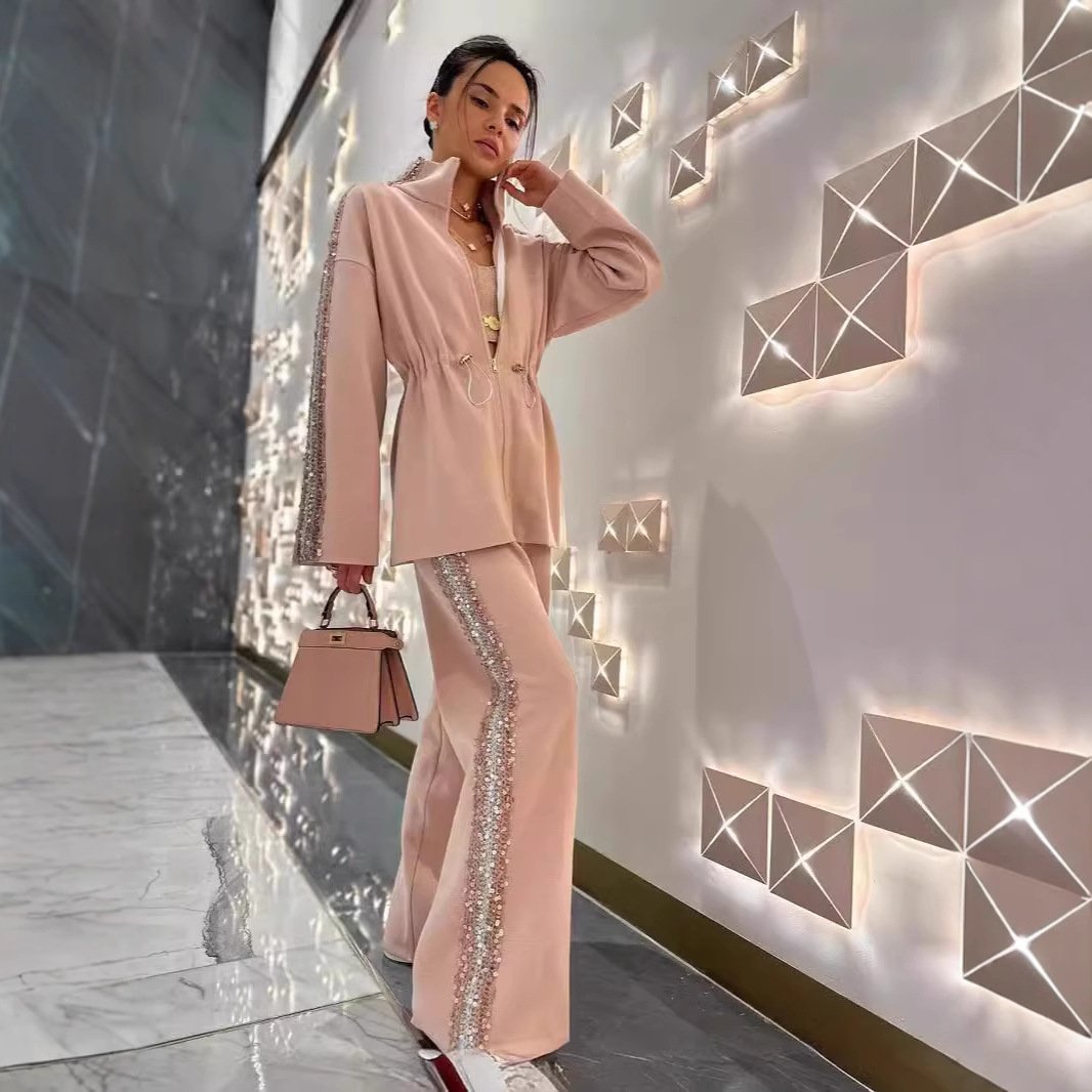 🔥This week's hot sale🔥Fashionable solid color contrast sequined casual set