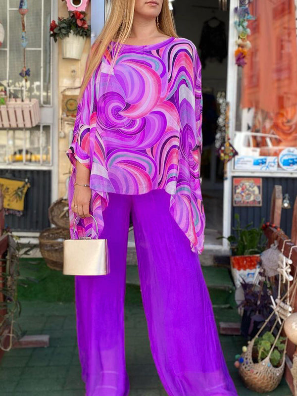 🔥This week's hot sale🔥New Colorful Chiffon Set Casual Round Neck Print