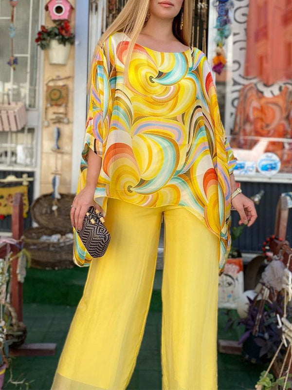 🔥This week's hot sale🔥New Colorful Chiffon Set Casual Round Neck Print