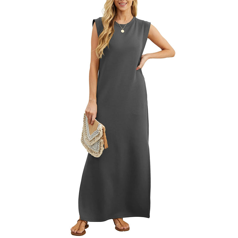 Women Casual Loose Fit Split Hem Wrinkle-Free Long Maxi Dress