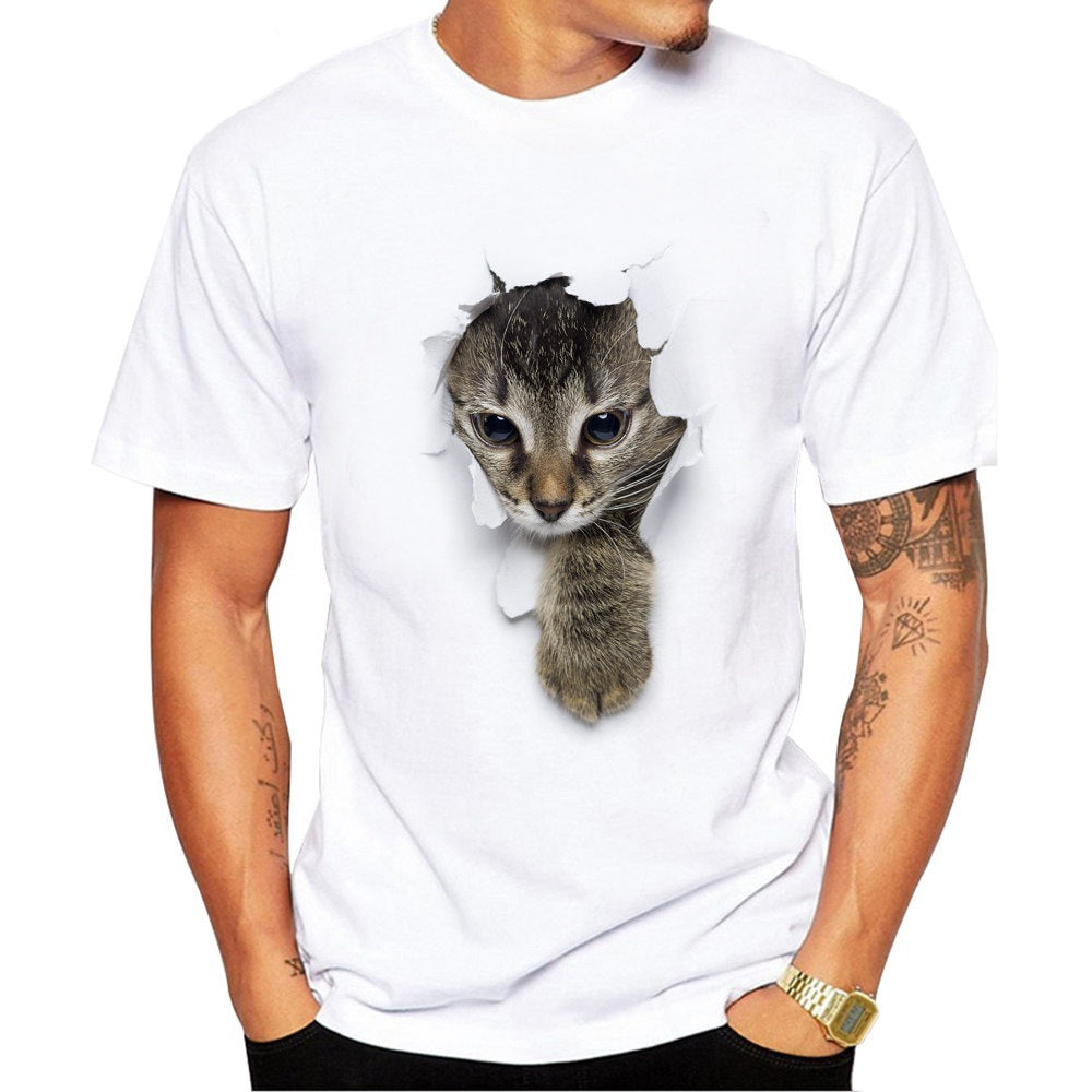 Men's crew neck 3D cat graphic T-shirt