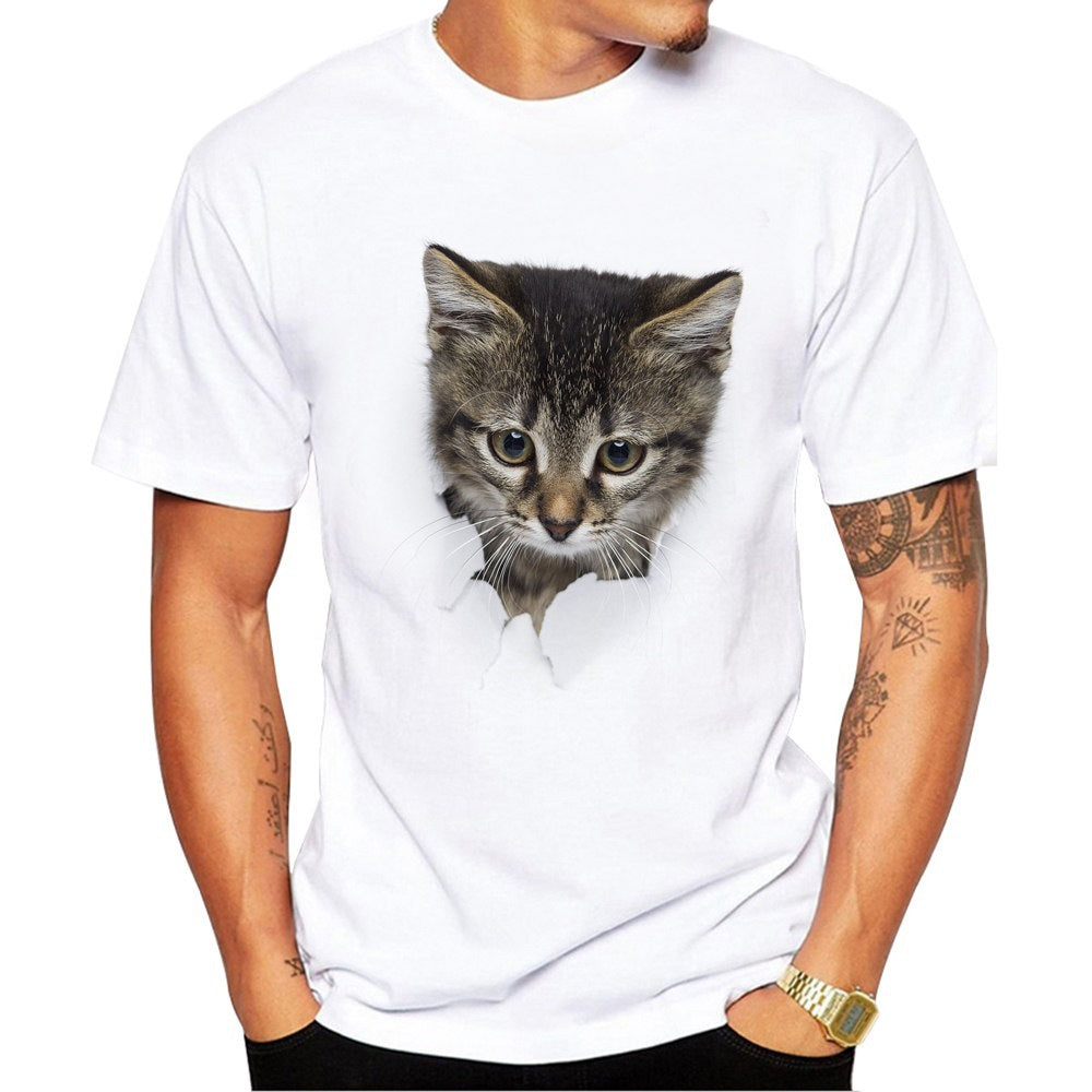 Men's crew neck 3D cat graphic T-shirt