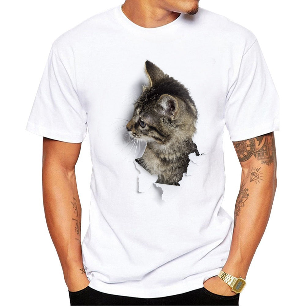 Men's crew neck 3D cat graphic T-shirt