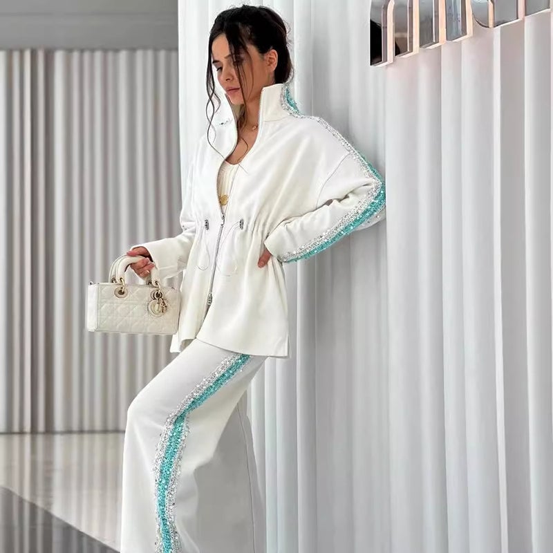 🔥This week's hot sale🔥Fashionable solid color contrast sequined casual set