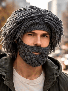 🔥This week's hot sale🔥Punk Style Beanie with Attached Straight Hair Wig and Knitted Beard