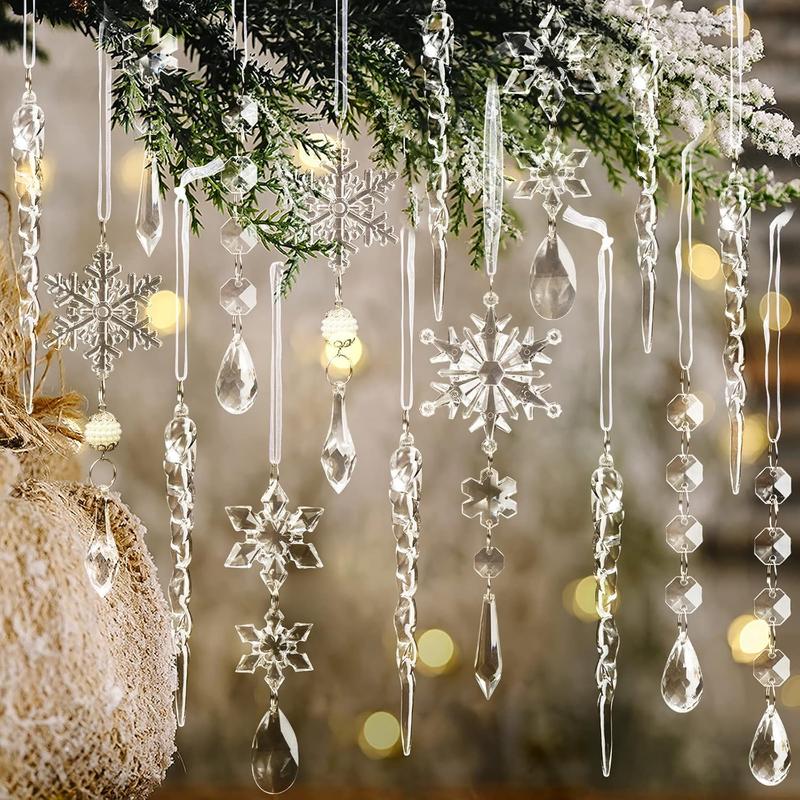 🔥This week's hot sale🔥18 Crystal Snowflake and Icicle Christmas Tree Ornaments