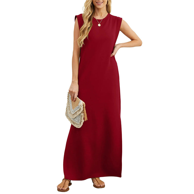 Women Casual Loose Fit Split Hem Wrinkle-Free Long Maxi Dress