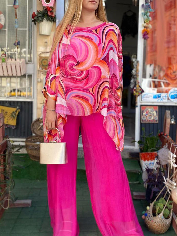 🔥This week's hot sale🔥New Colorful Chiffon Set Casual Round Neck Print
