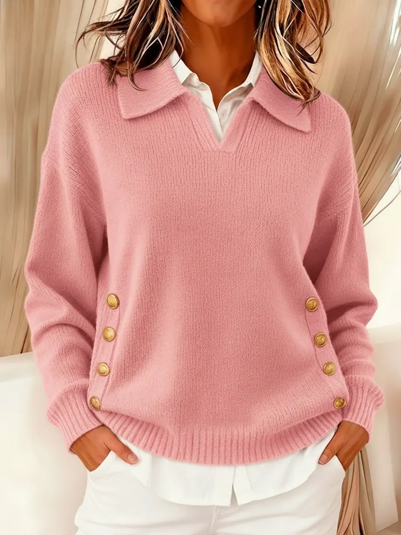 🔥This week's hot sale🔥Women's Collar Metal Button Sweater