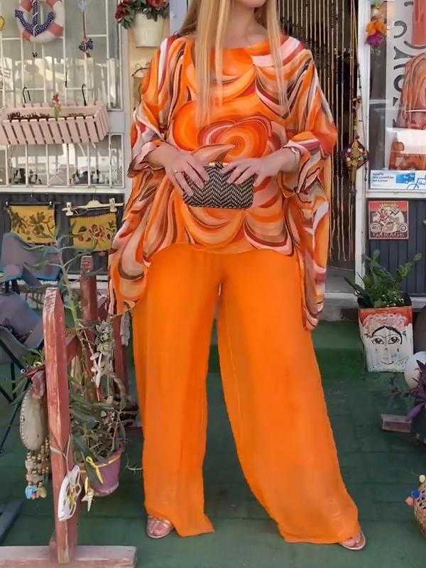 🔥This week's hot sale🔥New Colorful Chiffon Set Casual Round Neck Print