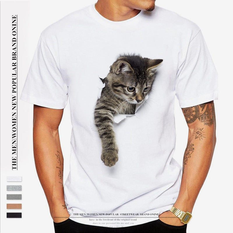 Men's crew neck 3D cat graphic T-shirt