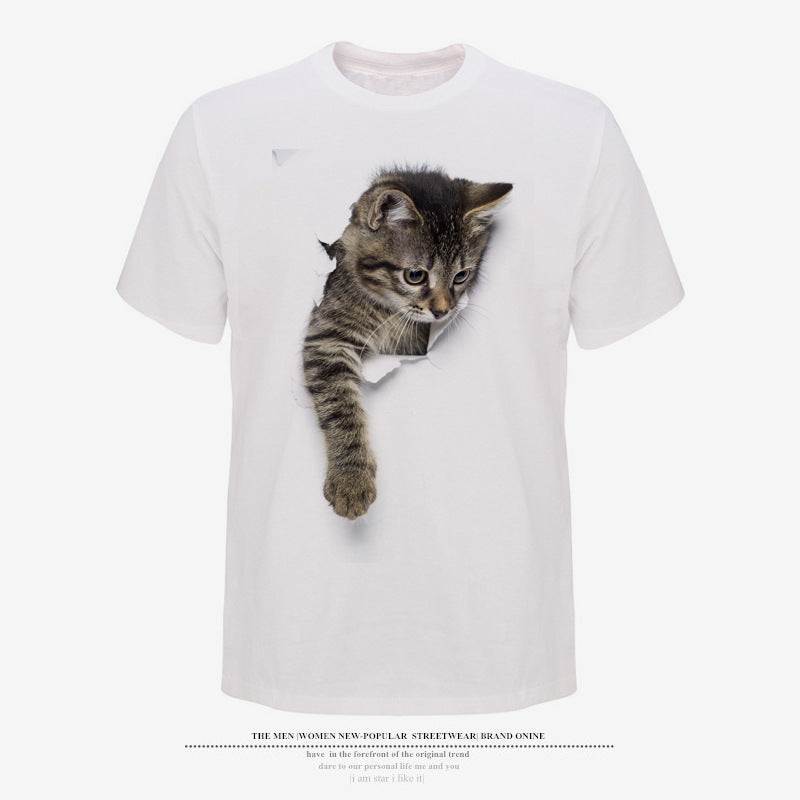 Men's crew neck 3D cat graphic T-shirt