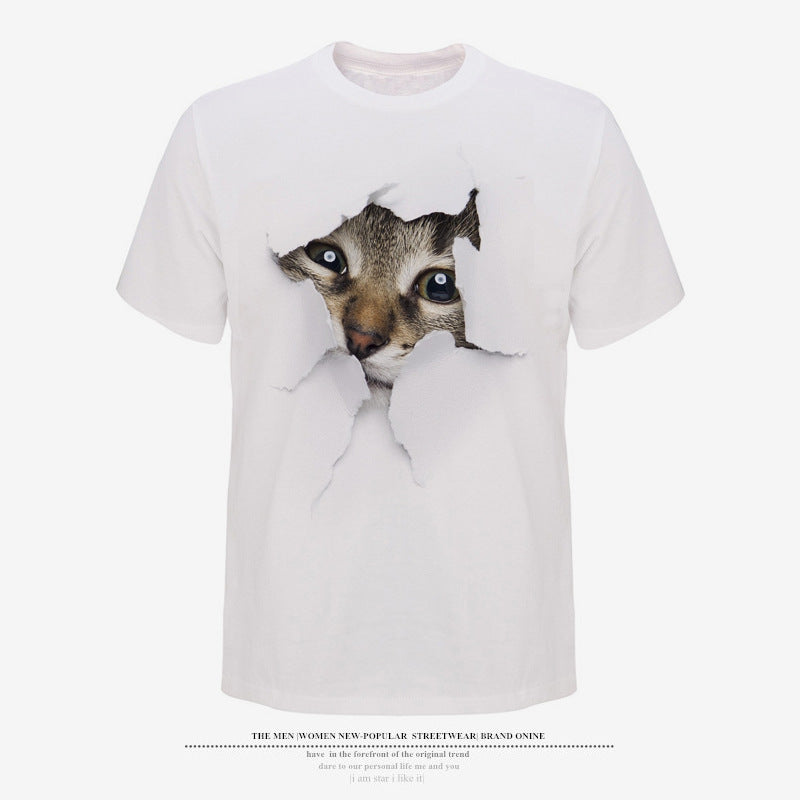 Men's crew neck 3D cat graphic T-shirt