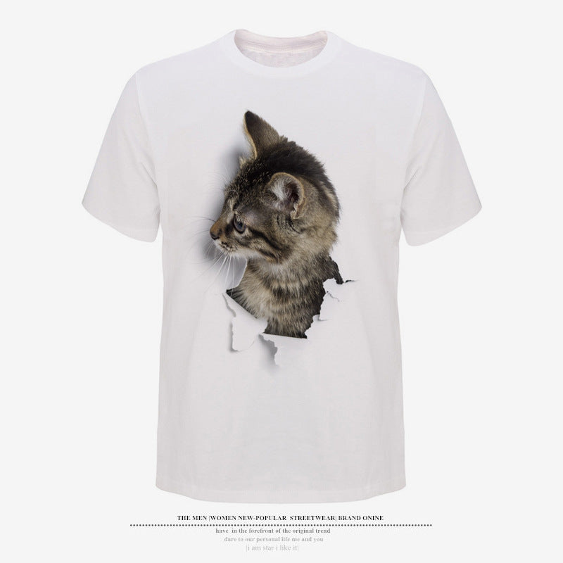 Men's crew neck 3D cat graphic T-shirt