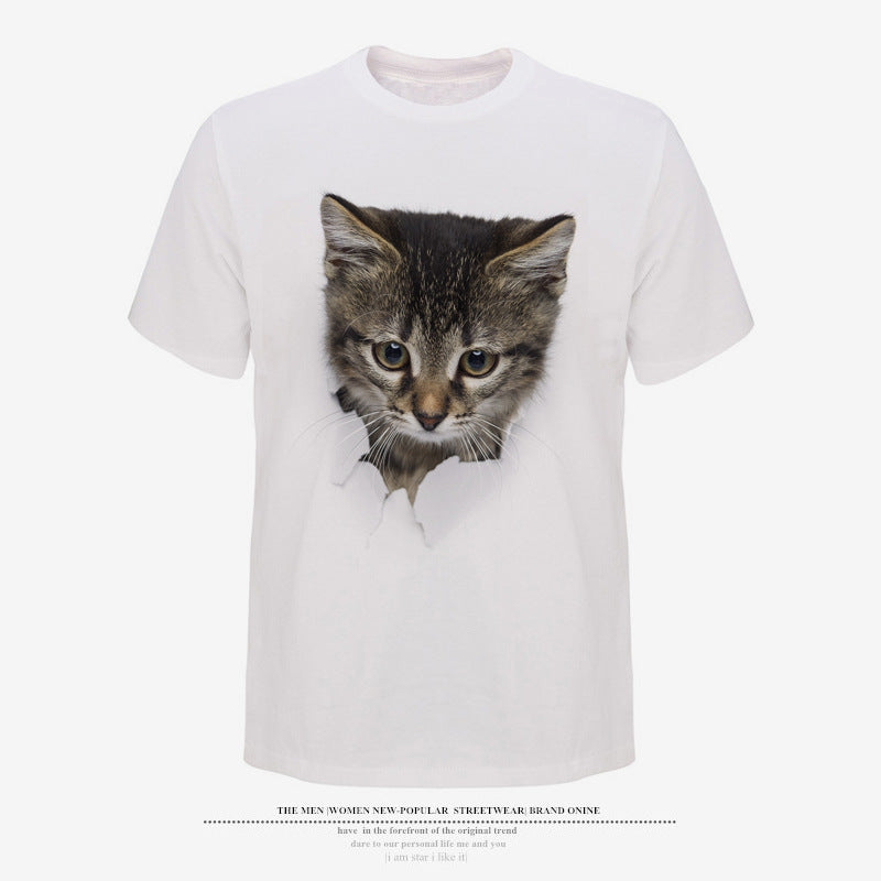 Men's crew neck 3D cat graphic T-shirt