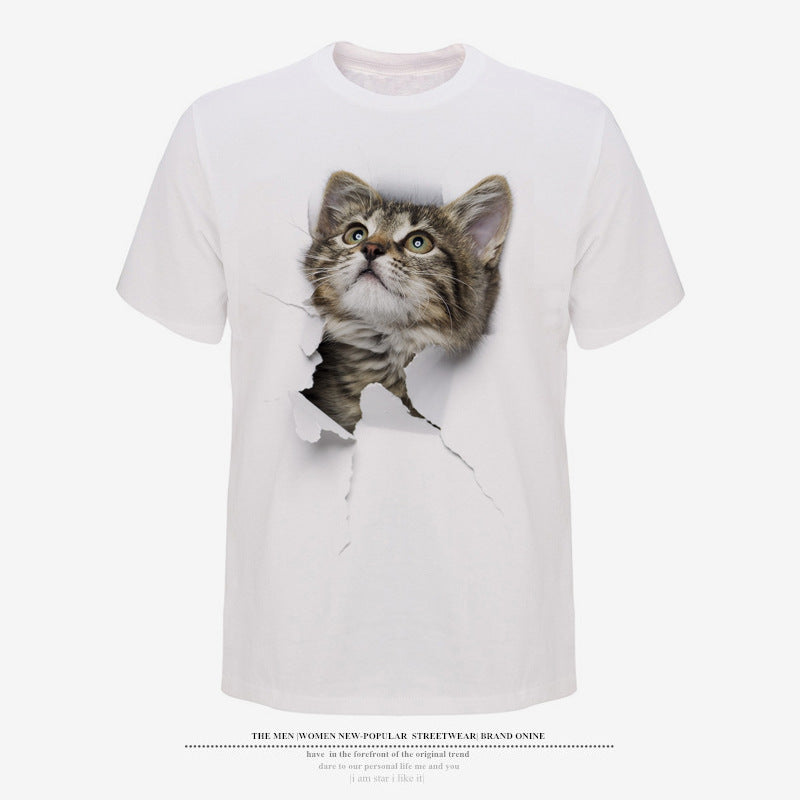 Men's crew neck 3D cat graphic T-shirt