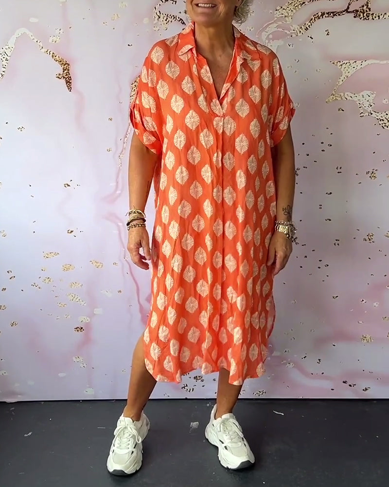 🔥This week's hot sale🔥Loose lapel printed shirt dress