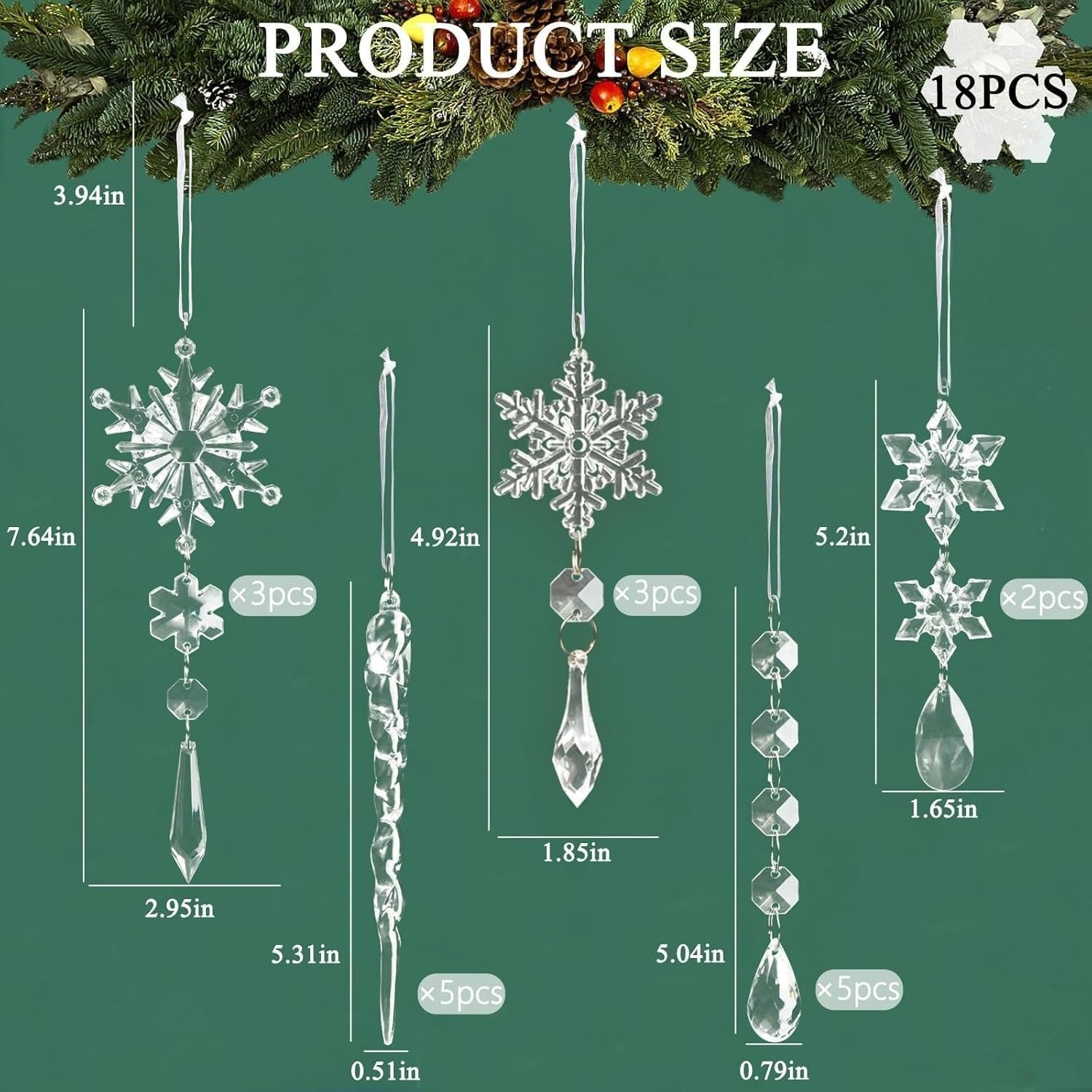 🔥This week's hot sale🔥18 Crystal Snowflake and Icicle Christmas Tree Ornaments