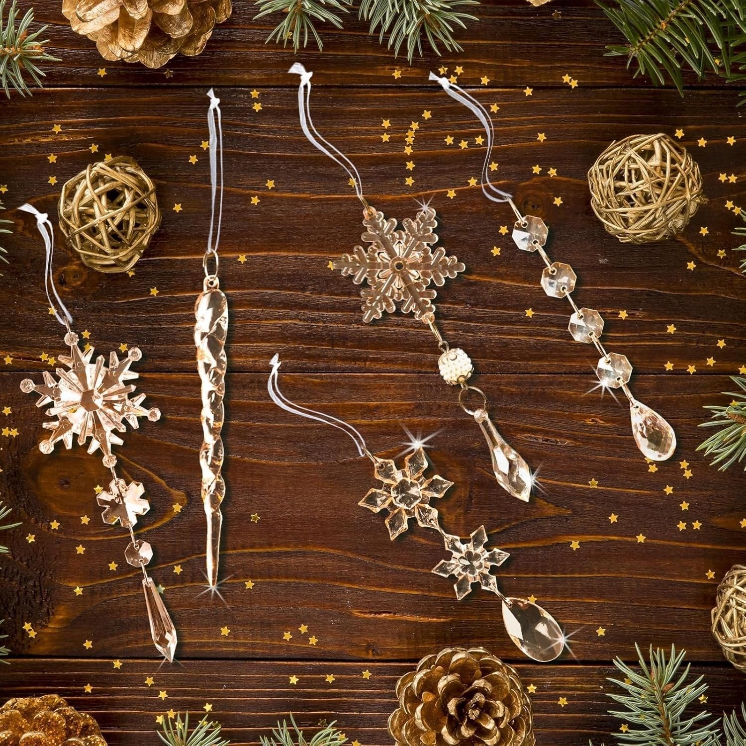 🔥This week's hot sale🔥18 Crystal Snowflake and Icicle Christmas Tree Ornaments