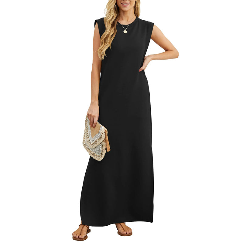 Women Casual Loose Fit Split Hem Wrinkle-Free Long Maxi Dress