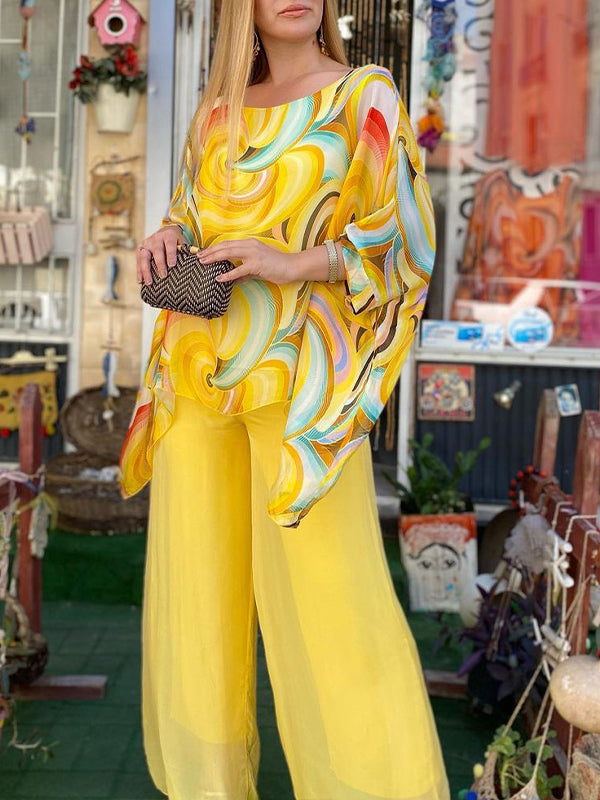 🔥This week's hot sale🔥New Colorful Chiffon Set Casual Round Neck Print