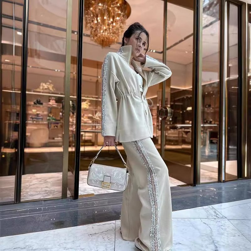 🔥This week's hot sale🔥Fashionable solid color contrast sequined casual set