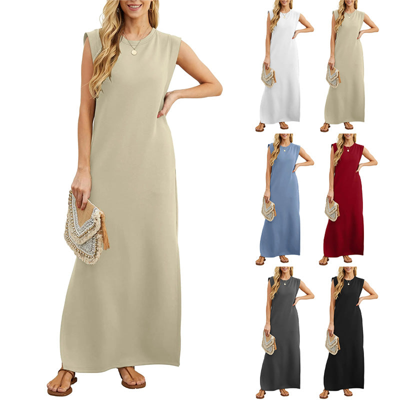 Women Casual Loose Fit Split Hem Wrinkle-Free Long Maxi Dress