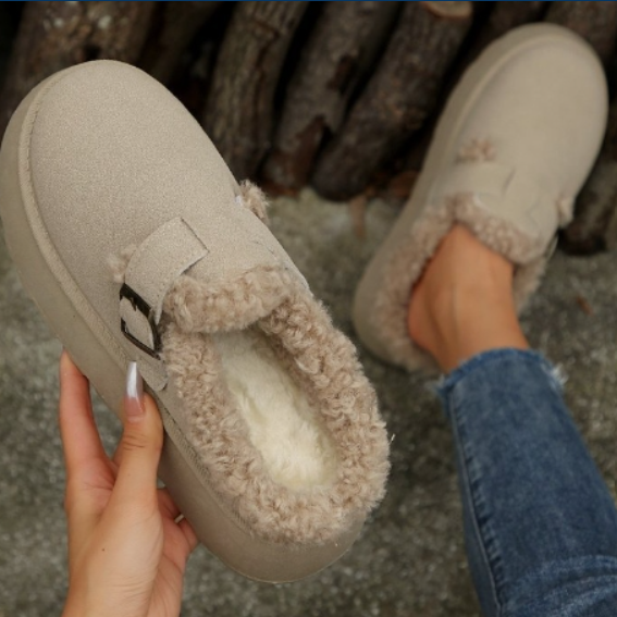 🔥This week's hot sale🔥Thick-soled, plush, buckle-up warm cotton slippers