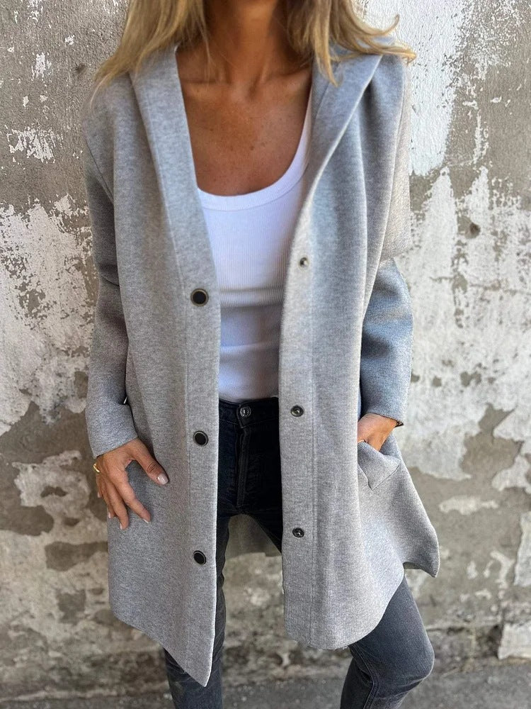 🔥This week's hot sale🔥Women's solid color casual single-breasted hooded jacket