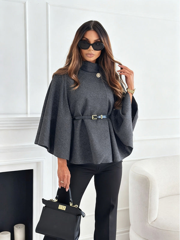 🔥This week's hot sale🔥Elegant Solid Color Belted Wool Cape Jacket