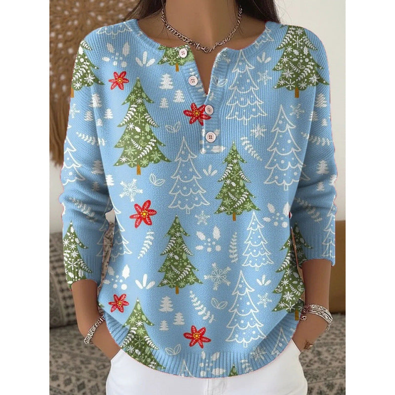 🔥This week's hot sale🔥Buttoned Christmas Tree Print Sweatshirt
