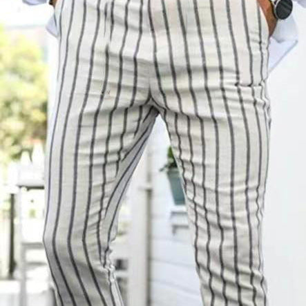 Men's slim striped plaid printed trousers