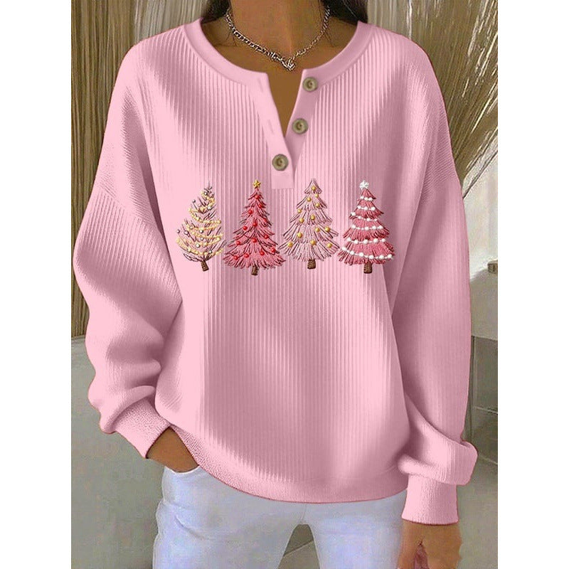 🔥This week's hot sale🔥Buttoned Christmas Tree Print Sweatshirt