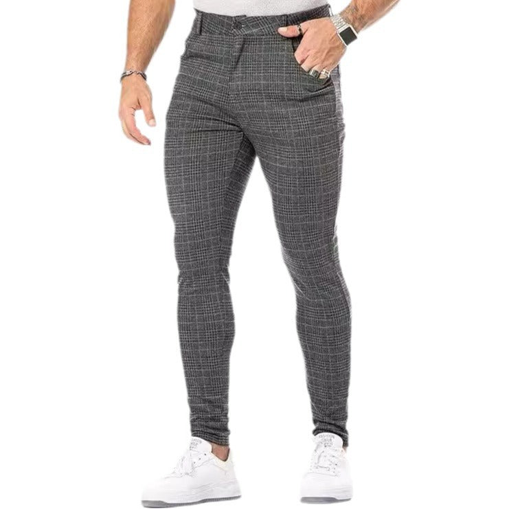 Men's slim striped plaid printed trousers