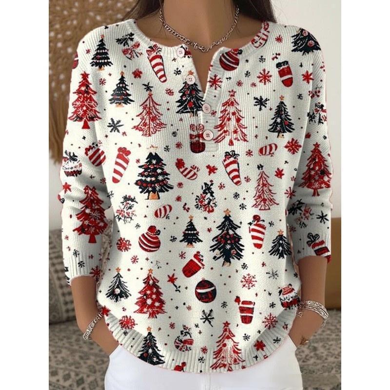 🔥This week's hot sale🔥Buttoned Christmas Tree Print Sweatshirt