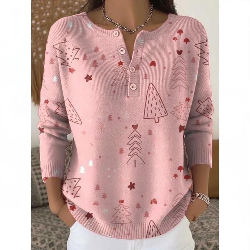 🔥This week's hot sale🔥Buttoned Christmas Tree Print Sweatshirt