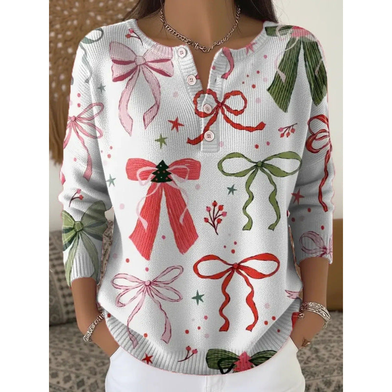 🔥This week's hot sale🔥Buttoned Christmas Tree Print Sweatshirt