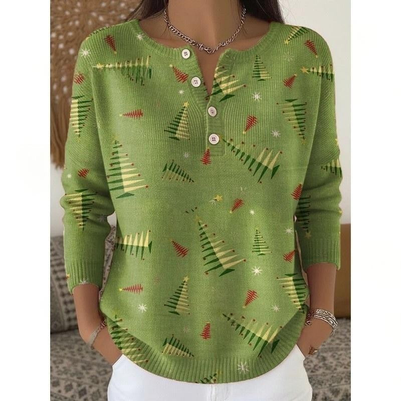 🔥This week's hot sale🔥Buttoned Christmas Tree Print Sweatshirt