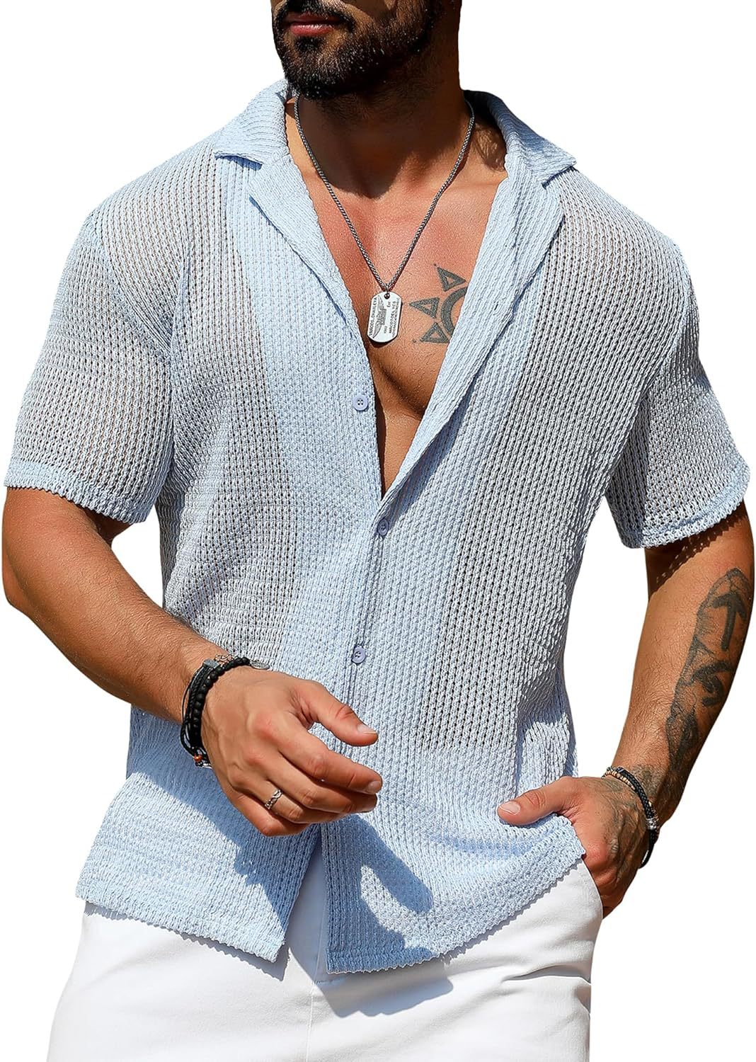 Men's solid color knitted shirt tops