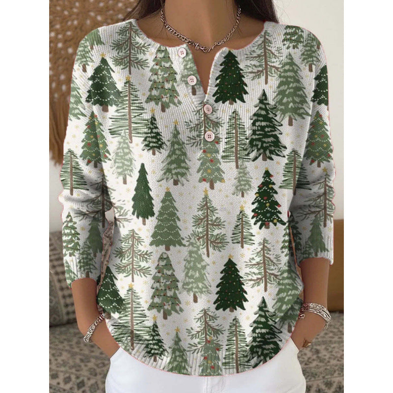 🔥This week's hot sale🔥Buttoned Christmas Tree Print Sweatshirt