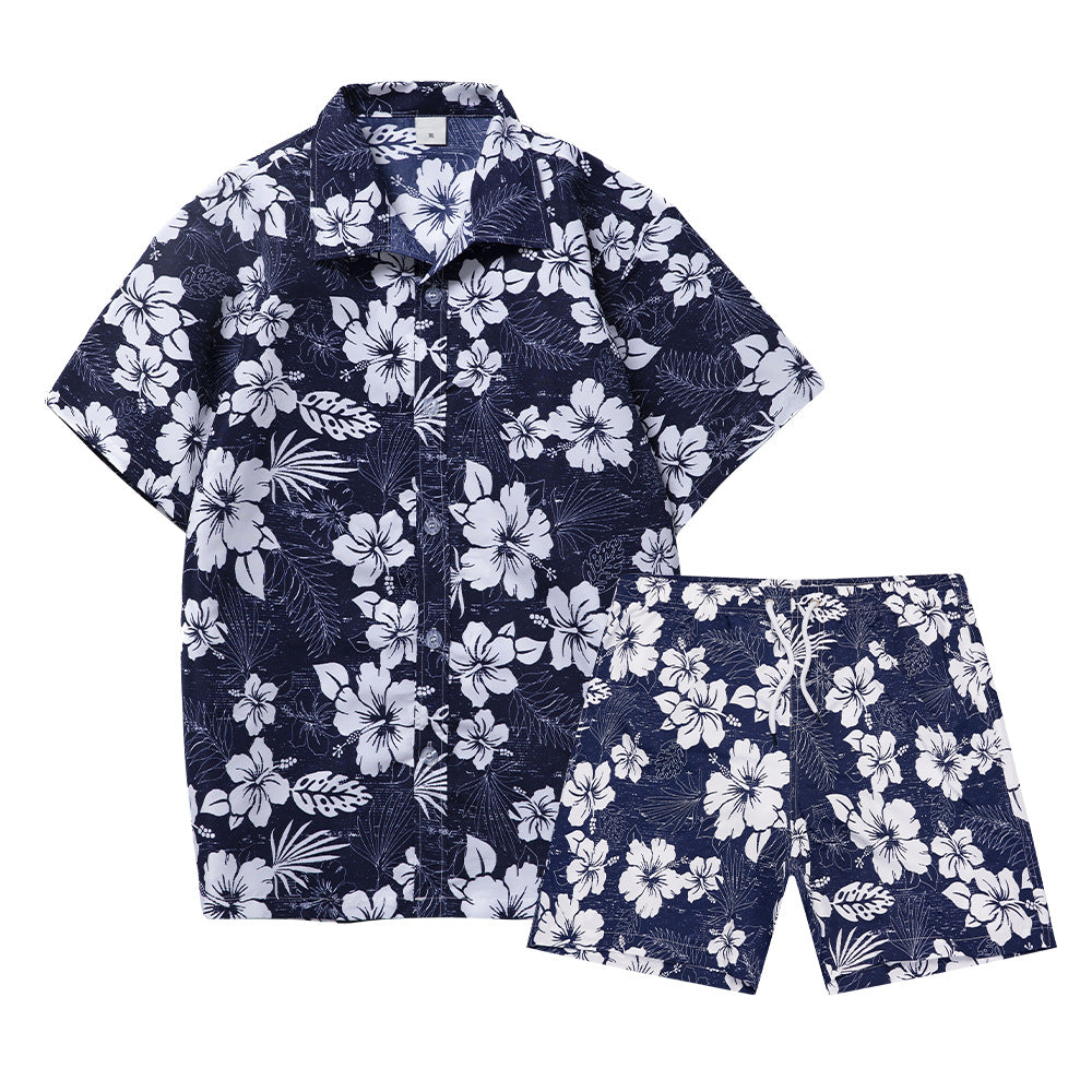 Men's Hawaiian Beach Floral Shirt and Shorts Two-Piece Set